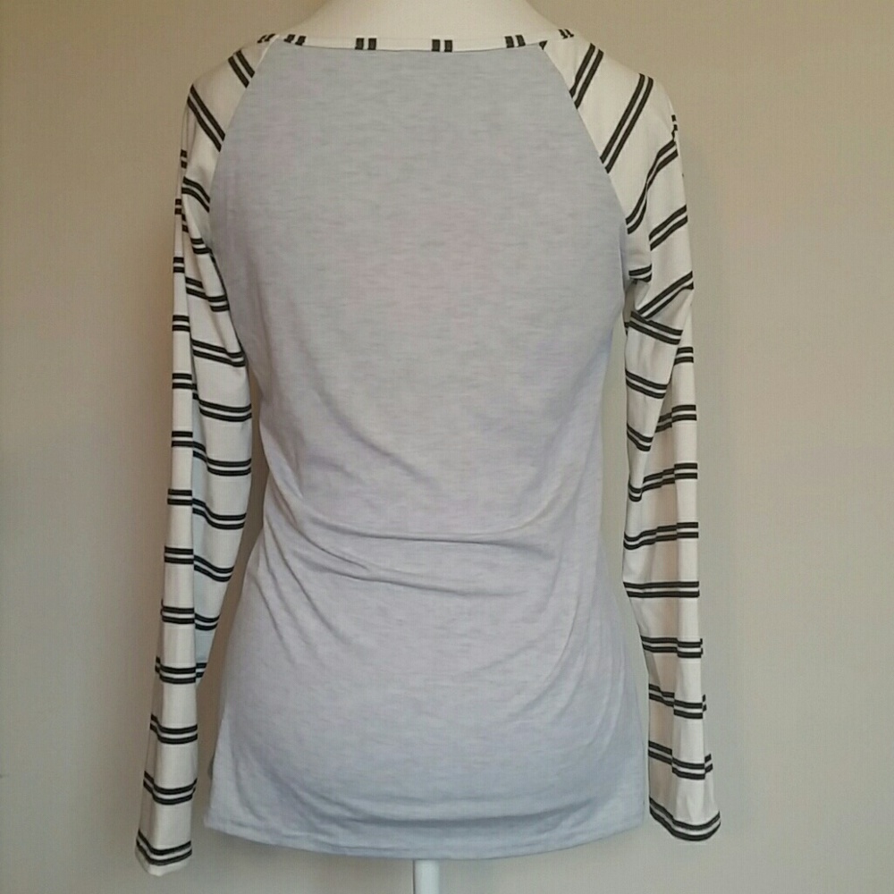  Gray Deer Striped Long Sleeve Top - Picture 2 of 2