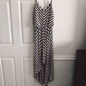 Black and White Striped High Low Dress