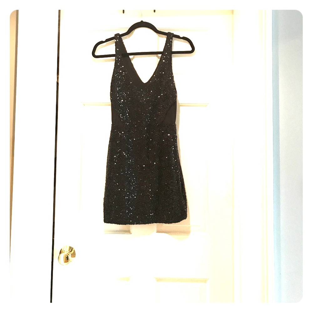black sequin BEBE cocktail dress