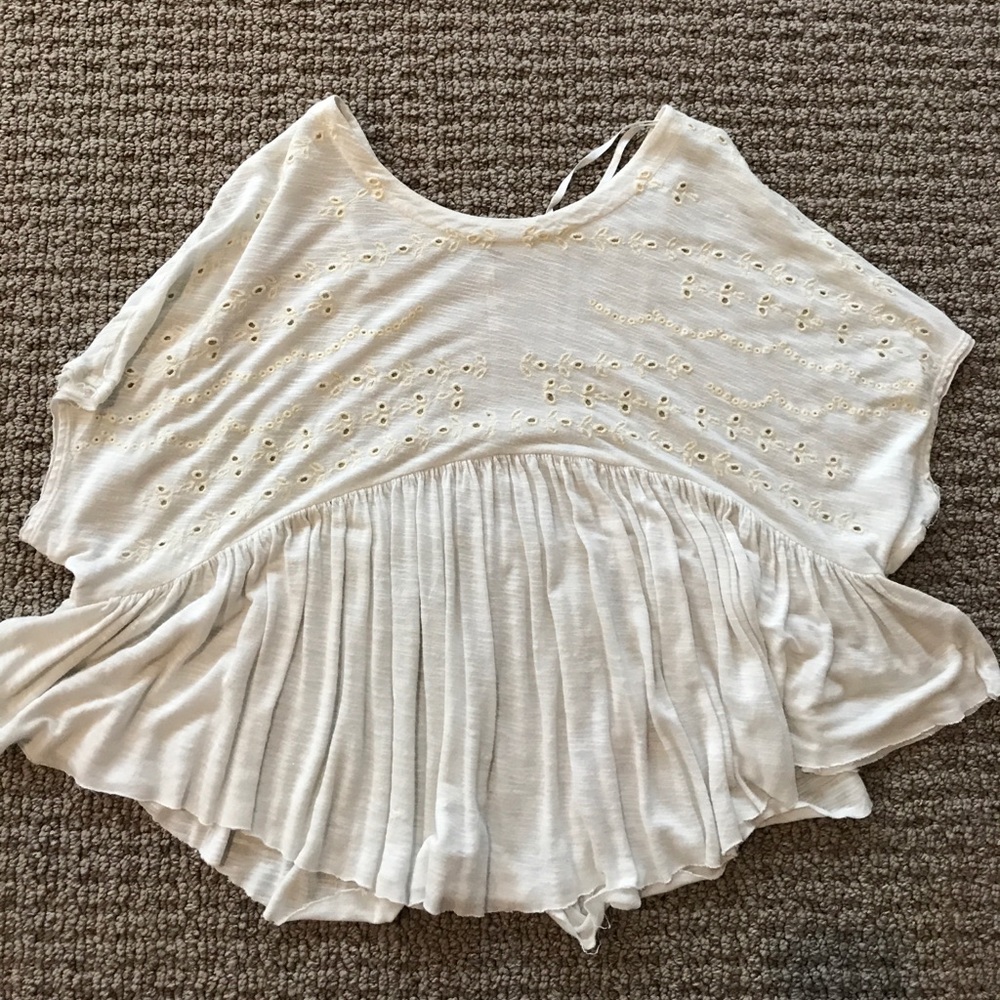 Free People Flowy White Embroidered Shirt