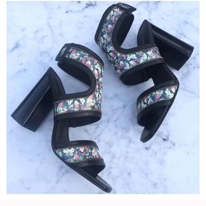 Rebecca Minkoff Floral Heels w/ zipper accent