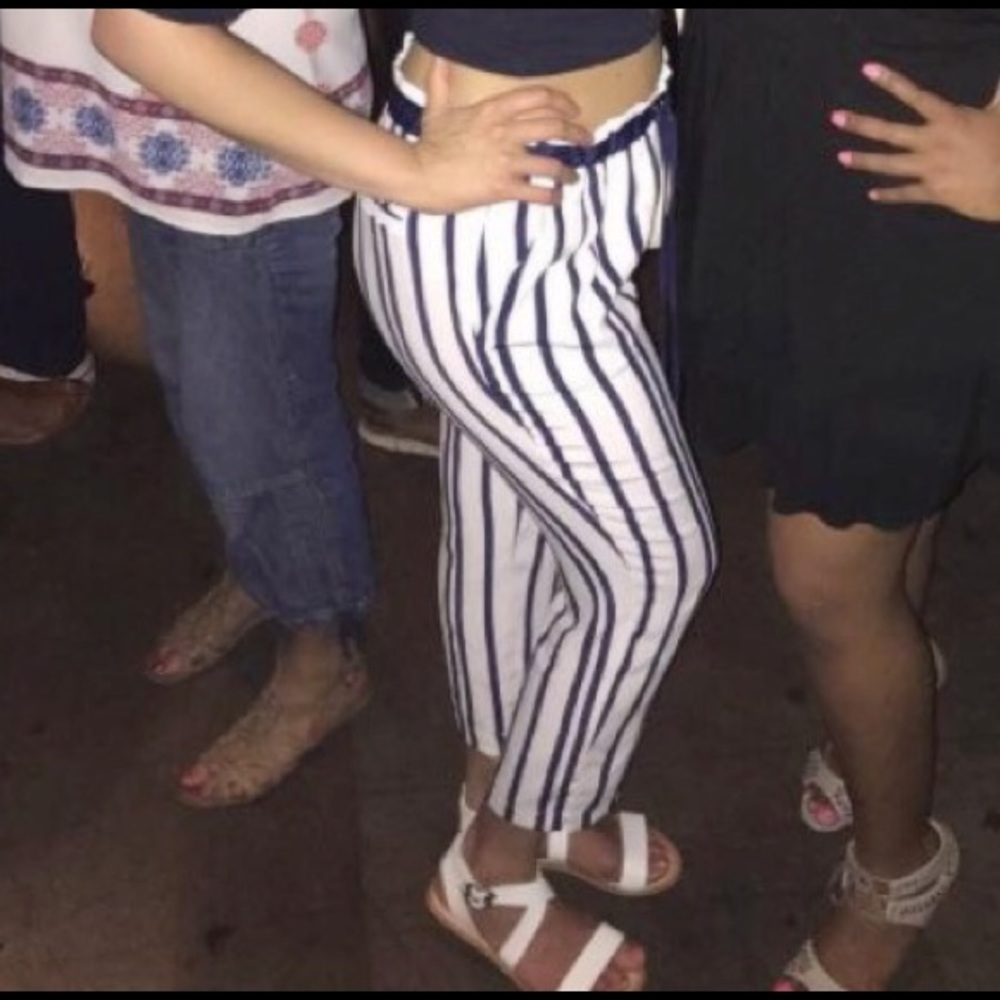 Zara Blue and White Pinstripe High Waisted Pants