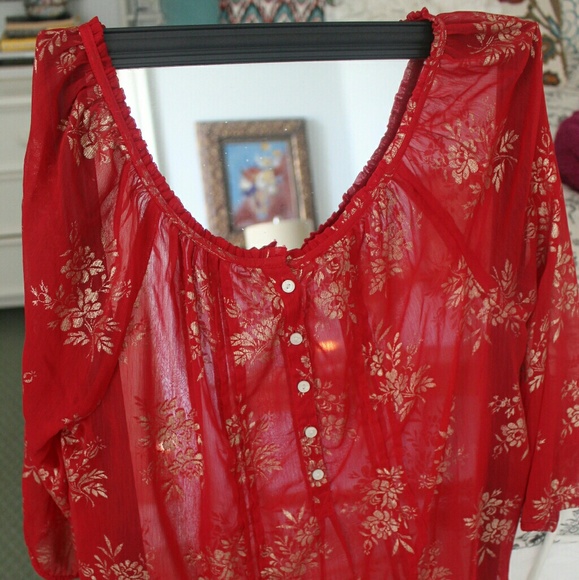 Red Sheer Top with gold embellishment - Picture 2 of 2