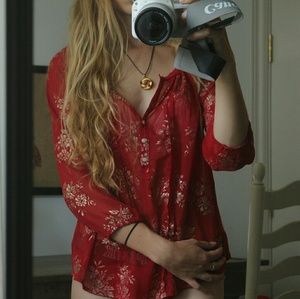 Red Sheer Top with gold embellishment