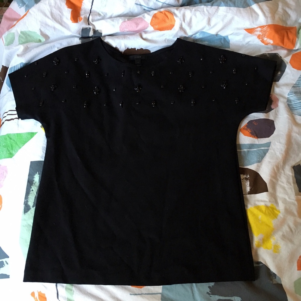 JCREW Black Jeweled Dolman Top