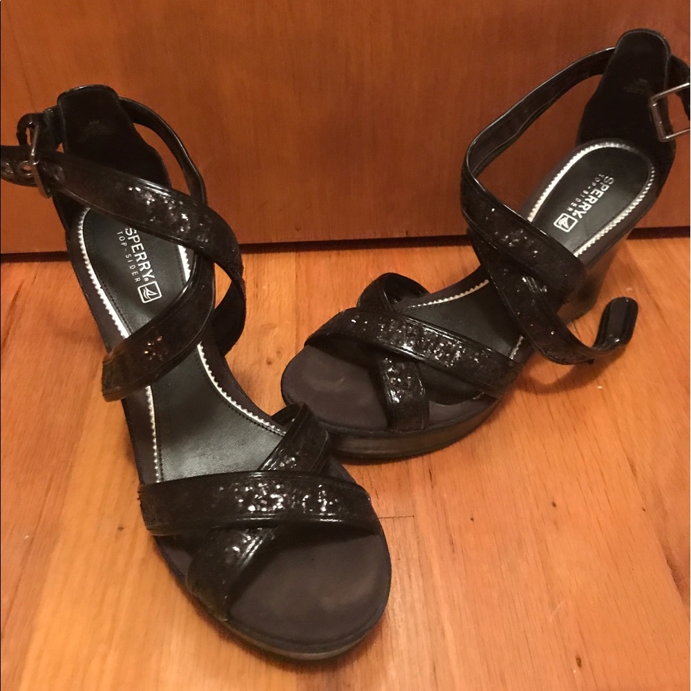 Black Sperry Wedges