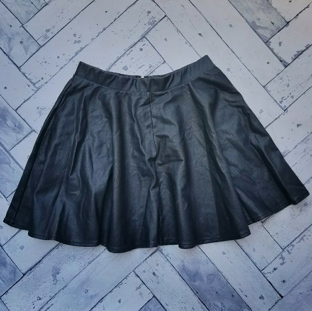Topshop Black Faux leather skate skirt
