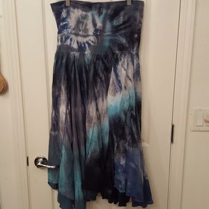 Tea length, handkerchief hem, tie die skirt
