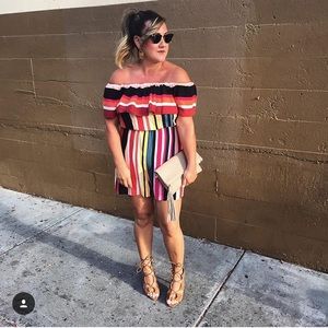 Asos off the shoulder striped romper 8