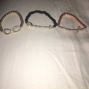 3 bracelets in 3 different colors with rhinestones