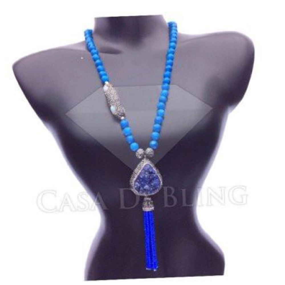 .925 silver raw druzy swarovski elements necklace