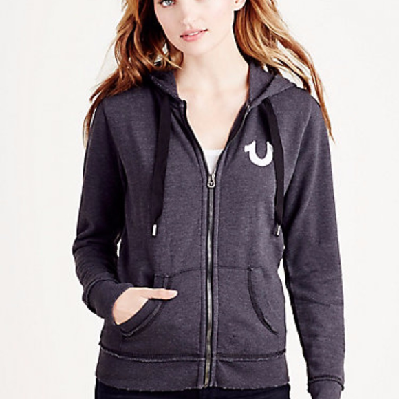 True Religion Tops - TRUE RELIGION Raw Edge Hoodie Distressed Black