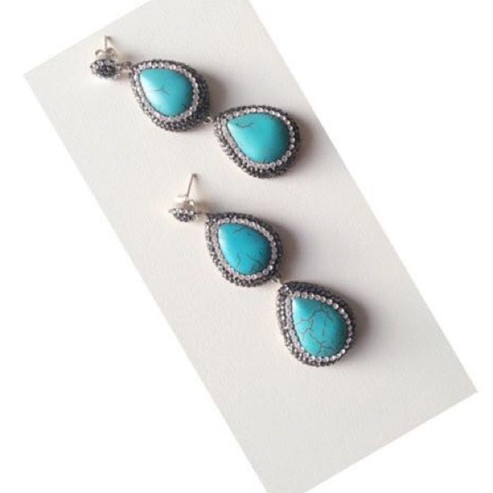 .925 silver Drop, Turquoise earrings,  swarovski