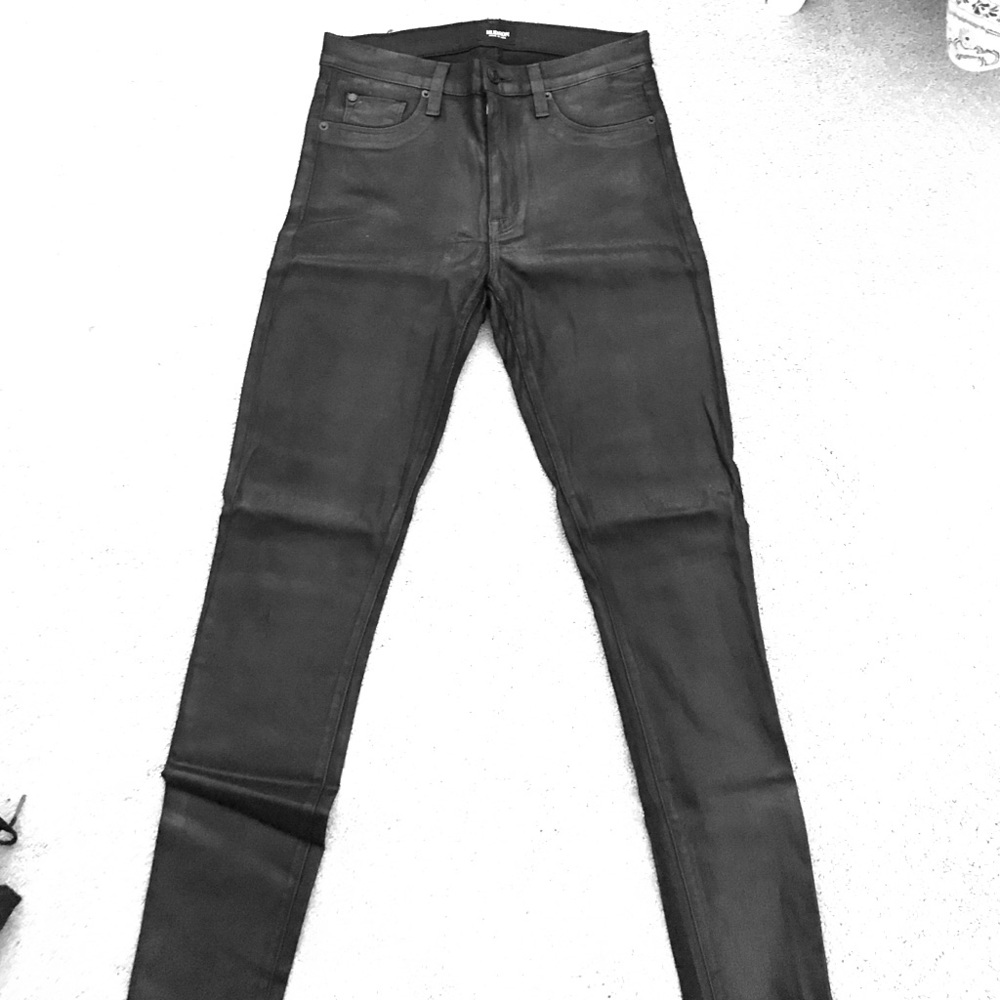 Hudson high-waisted black wax skinny jeans