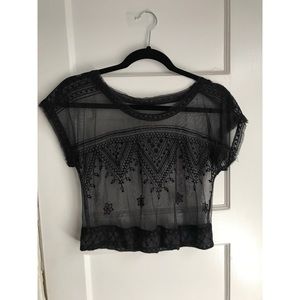 FREE PEOPLE SHEER EMBROIDERED CROP TOP