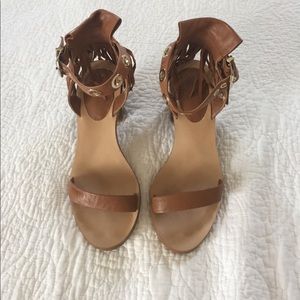 Zara leather fringe and wood heels 37 6.5