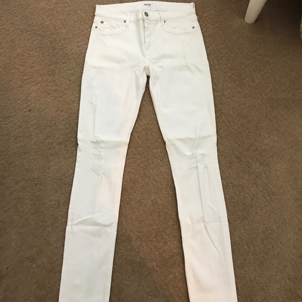 Hudson white distressed "Nico" skinny jeans
