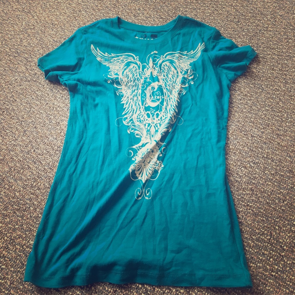 Blue rhinestoned Cruel Tshirt Med.