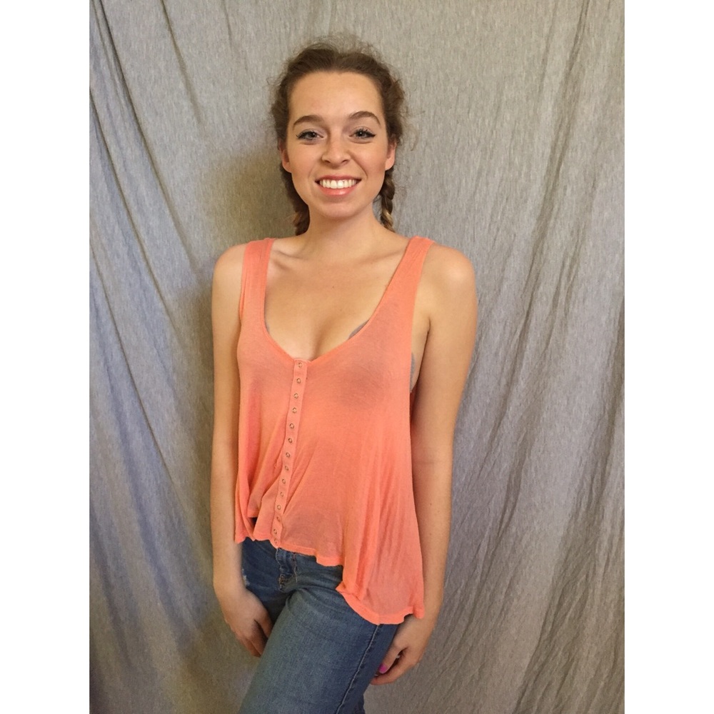 Flowy peach tank top with metal buttons