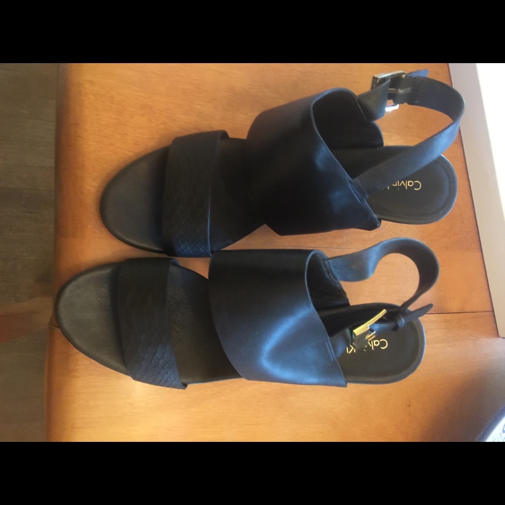 Black wide strapped leather sandal. Worn once.