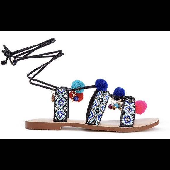 Stylish Puffball charm lace up sandals by JustFab - Picture 2 of 3