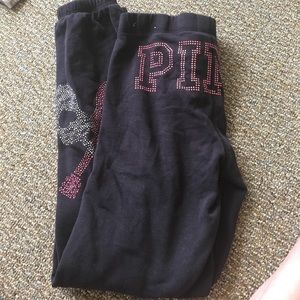 Rhinestoned VS Pink Sweatpants with guitars