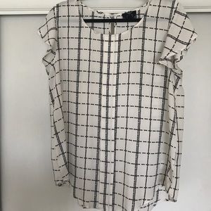 White/Black Flirty Cap Sleeve Blouse