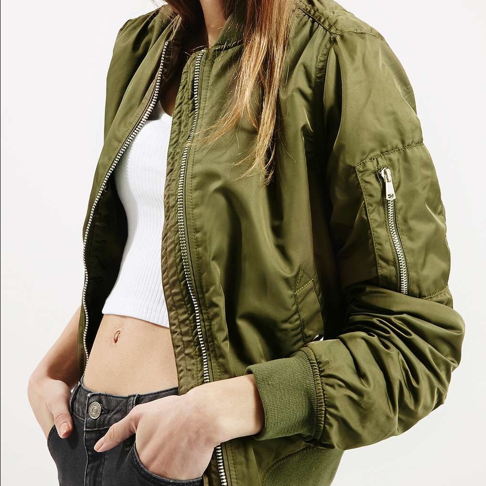 Topshop Army Green MA1 Bomber Jacket