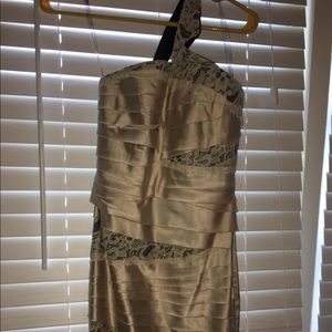 One shoulder shirt cream dress lace criss cross