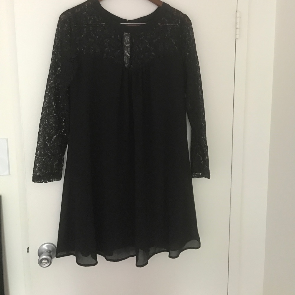 Black lace shoulder dress