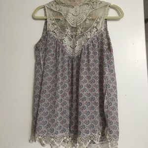 Floral top with lace trim