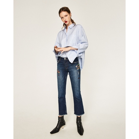 Rare! ❤️ HP ❤️ Zara Floral Flower Embroidered Crop Jean 34 2 - Picture 2 of 6