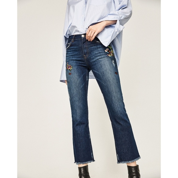 Rare! ❤️ HP ❤️ Zara Floral Flower Embroidered Crop Jean 34 2 - Picture 3 of 6