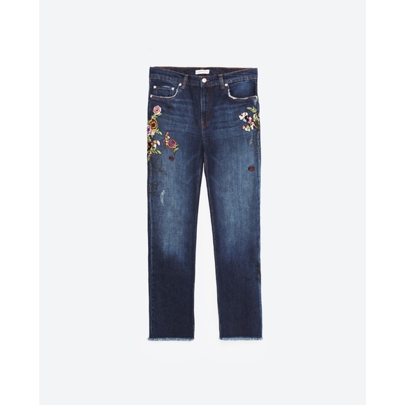 Rare! ❤️ HP ❤️ Zara Floral Flower Embroidered Crop Jean 34 2 - Picture 5 of 6