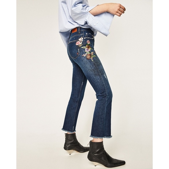 Rare! ❤️ HP ❤️ Zara Floral Flower Embroidered Crop Jean 34 2 - Picture 6 of 6