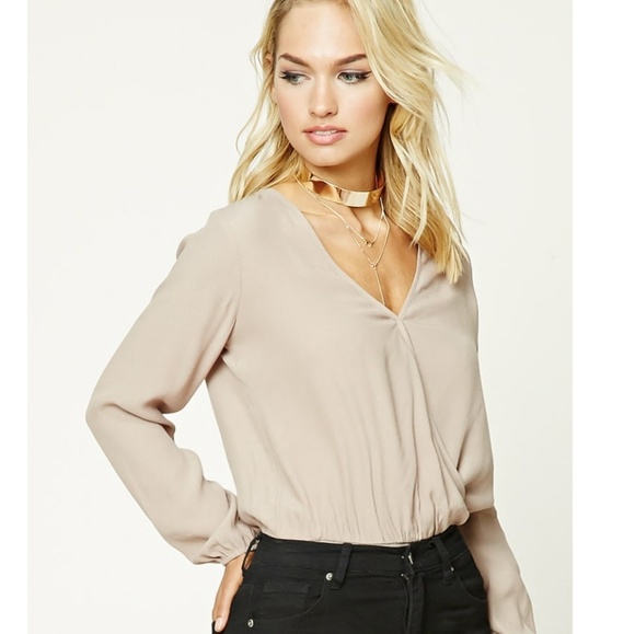 Forever 21 Tops - Forever 21 Surplice Bodysuit Taupe