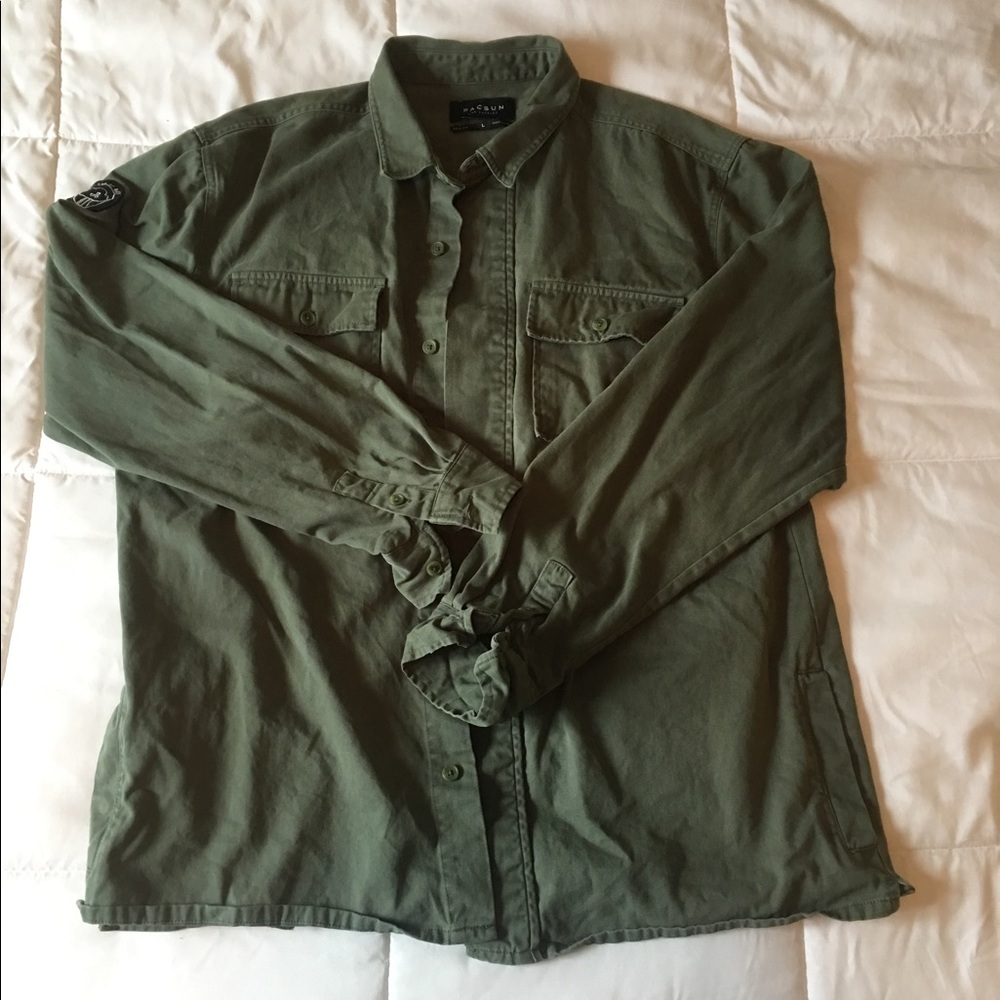 Green PacSun Utility Button Up Shirt w/ Patches