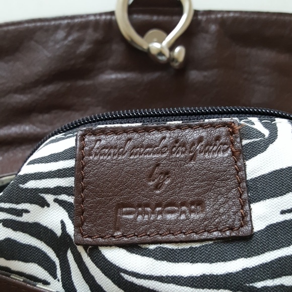 Leather Spain Handbag  Chocolate Brown Dimoni Chunky Silver Chains Details EUC - Picture 7 of 8