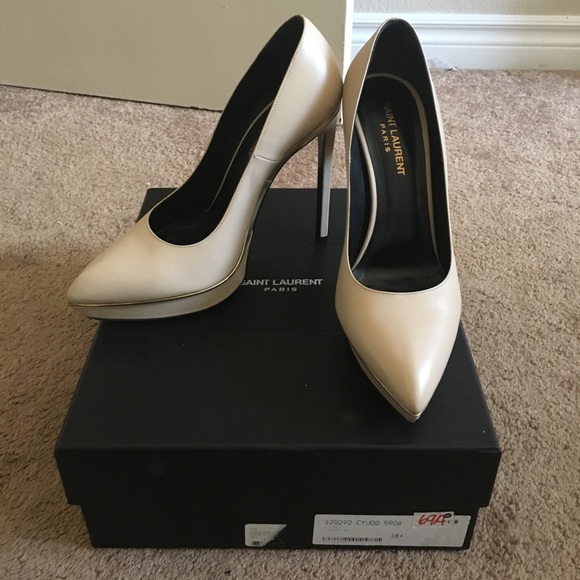 Yves Saint Laurent Shoes - Saint Laurent Paris Nude Pumps with Gold Trim