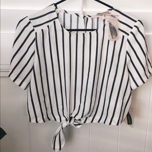 Black and white striped crop blouse