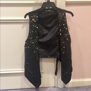 Mustard Seed Black Sequined Vest. Tie Back