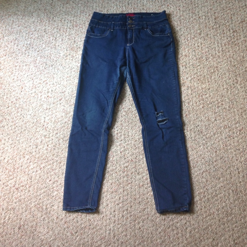 High rise pre-ripped skinny jeans
