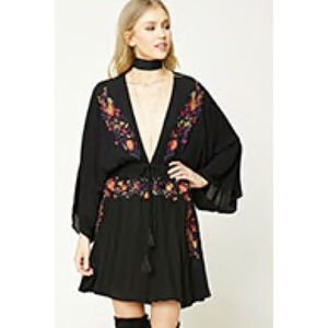 Black embroidered peasant dress