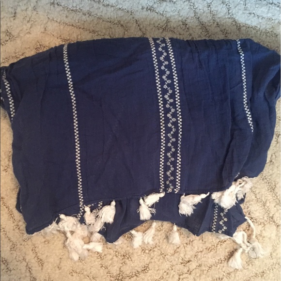 Dark blue and white embroidery fringe scarf - Picture 1 of 1