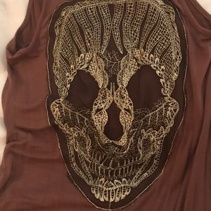 Brown hi-lo dress w/skull detail on back