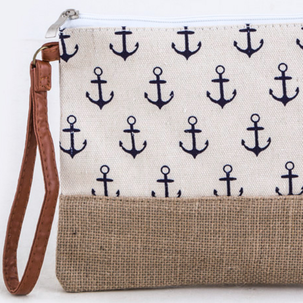 BOUTIQUE Anchor Pattern Canvas & Hemp Wristlet