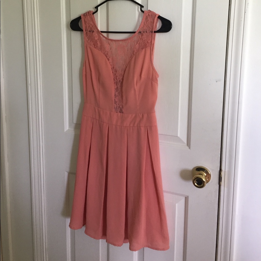 Francesca's lacey coral pink dress w/ bow