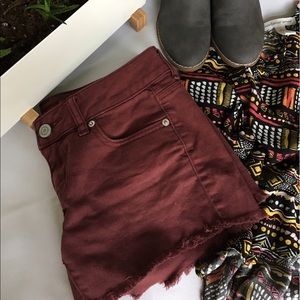 American Eagle Maroon Cutoff Shorts Size 4 Stretch