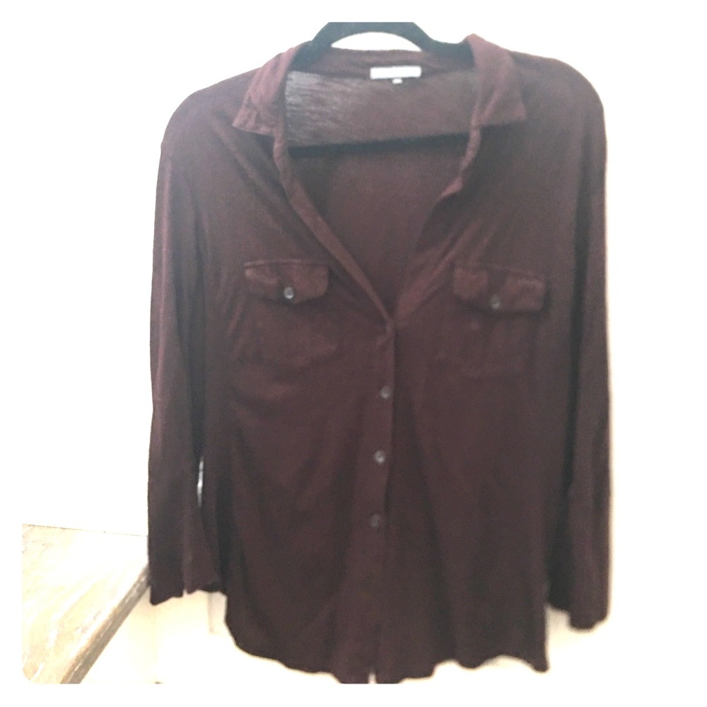 James Perse Burgundy Collar Button Down