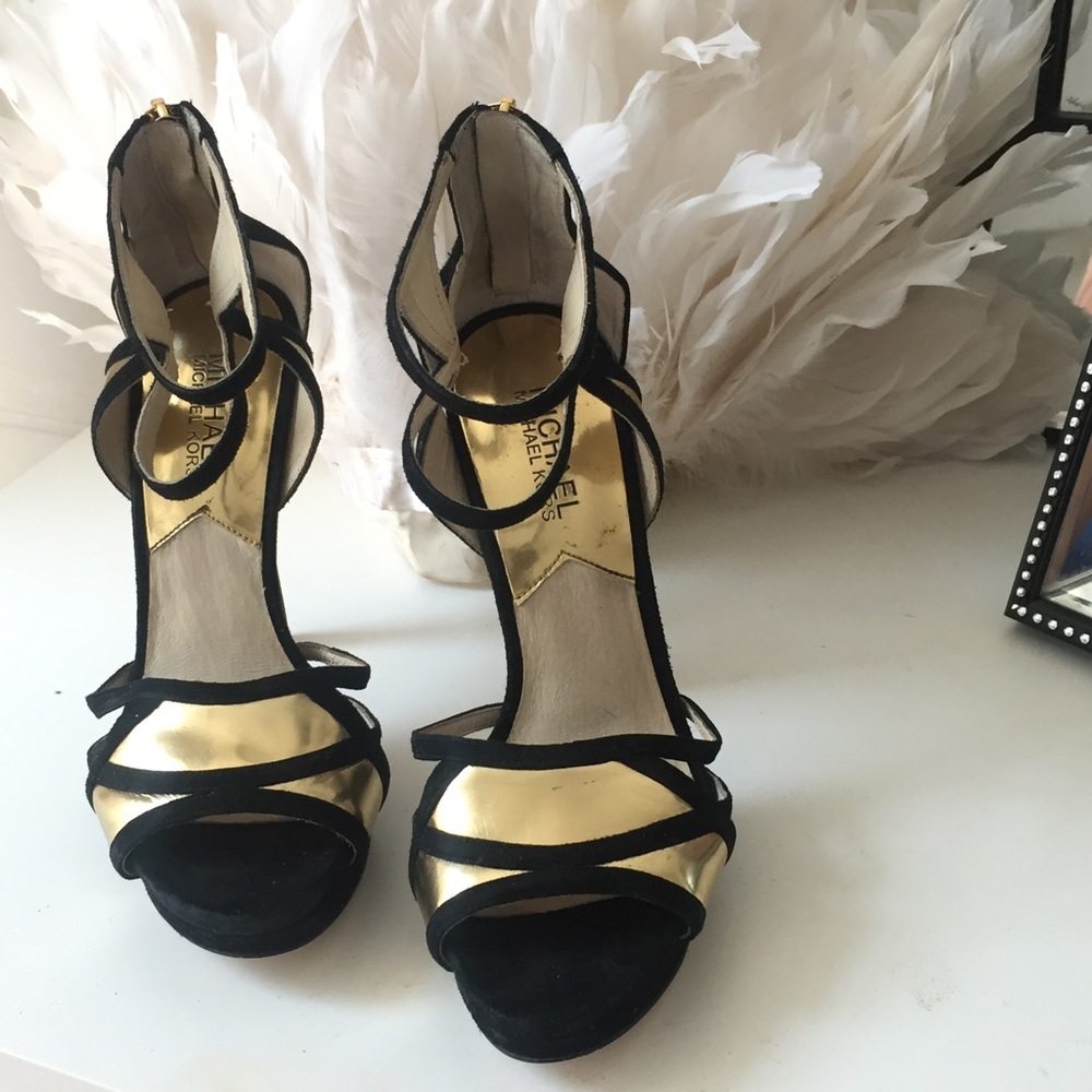 Michael Kors black suede stiletto platform pumps